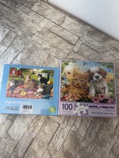 2 Puzzles Keepsake Box Each Puzzle 100 Pieces, New Sealed Animals: Dog/Kitten 