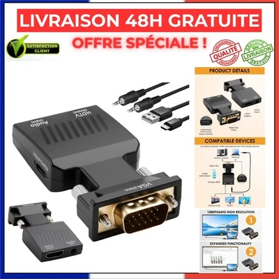 Adaptateur VGA HDMI 1080p Actif Audio USB PC TV - Photo 1/4