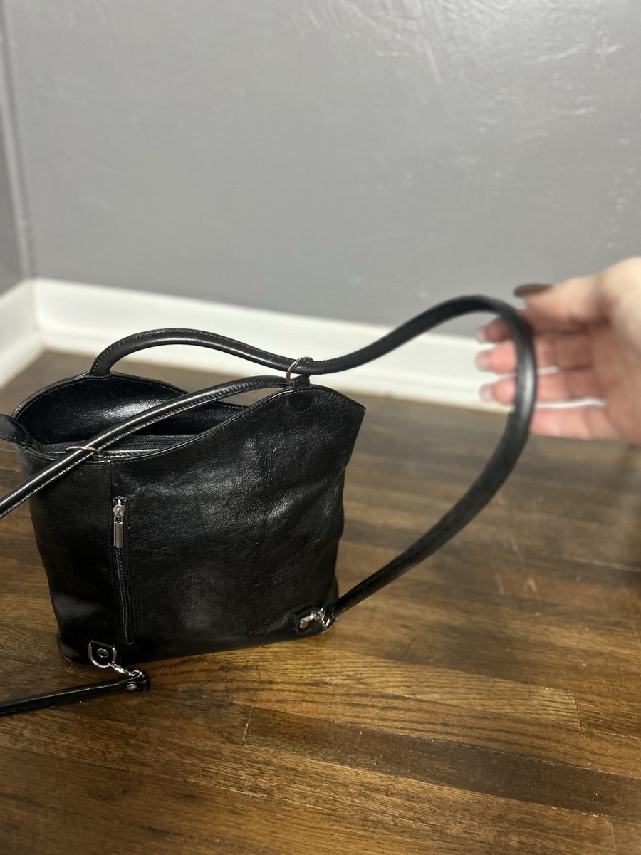 Borgo Degli Etruschi Leather Backpack Purse Black, Made in  display picture 3