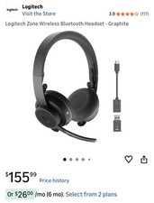 Logitech Zone Wireless Bluetooth Headset - USB Type C charging port - see descp