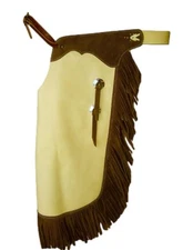 B Bar B Western Chaps Leather 6 Inch Fringe Basic Chink Buckskin