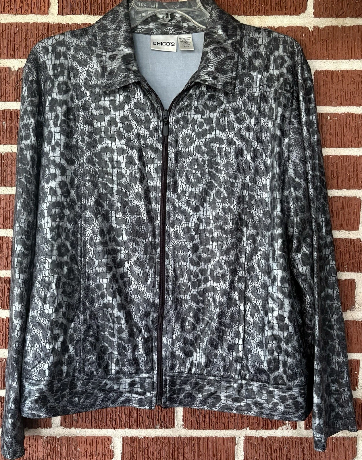 VETEMENTS Giacca Chico’s Pelle di Serpente Metallizzata Full Zip Leggera Elasticizzata Taglia 3 (XL)