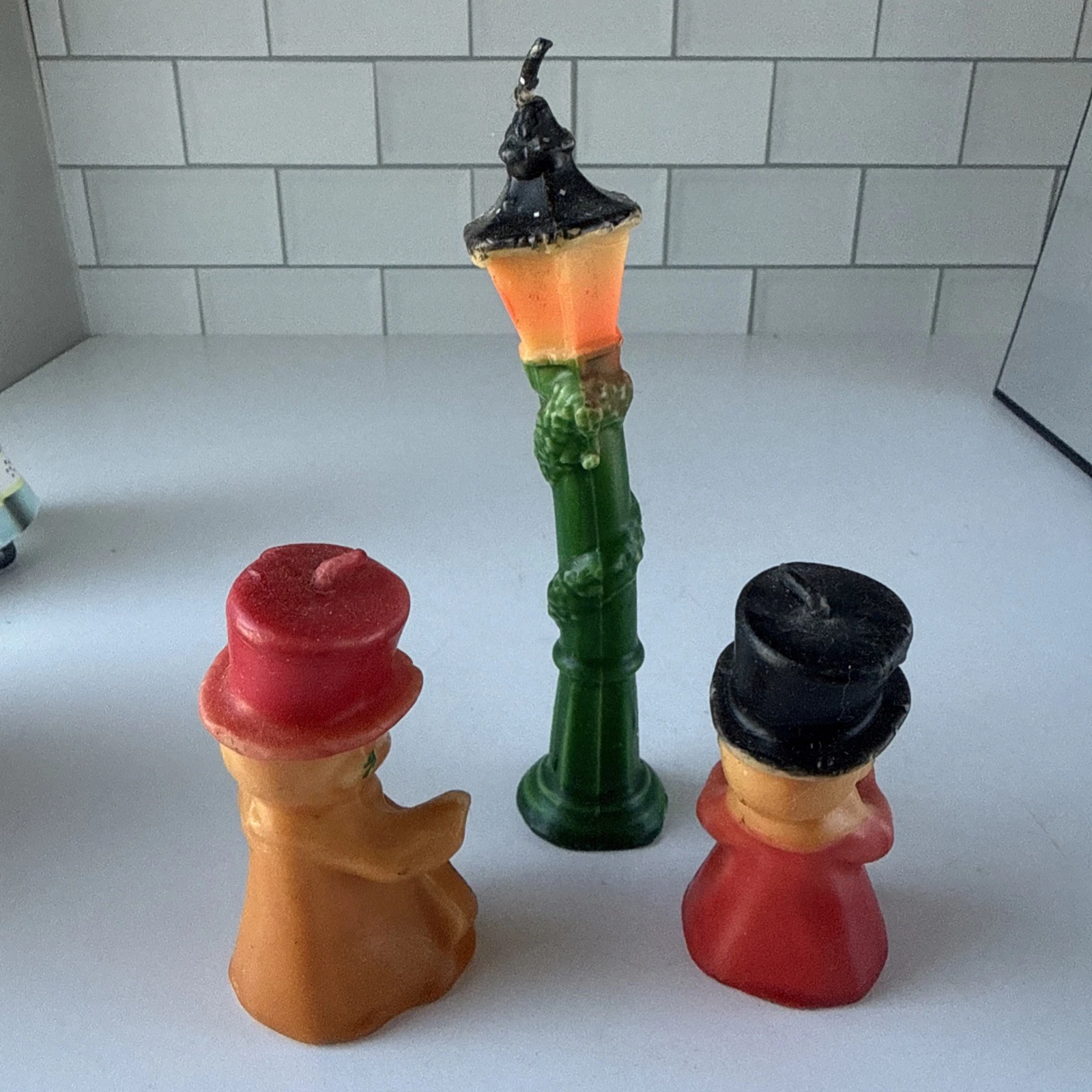 Vintage 1950s Gurley Christmas Candles Carolers Street Lamp Post Set of 3 image 10