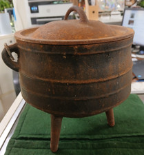 Antique Cast Iron 3 Legged Witches Cauldron with Lid Size