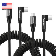 90 Degree Coiled USB Type C Cable, QC 3.0 Fast Charging Cable for Iphone 15/15 P