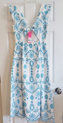 Lilly Pulitzer Lillyanne Eyelet Midi Dress Turquoise Oasis $328 10 | eBay