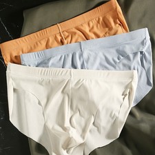 Men Seamless Low Rise Underwear Briefs Striped Ultra Thin Elastic Breathable