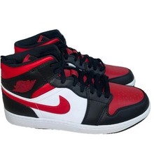 Air Jordan 1 Mid Bred Toe 10.5 Black Fire Red White 554724-079 Men Size 11 NEW