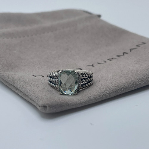 David Yurman Sterling Silver Petite Wheaton Ring Prasiolite & Diamonds Size 5