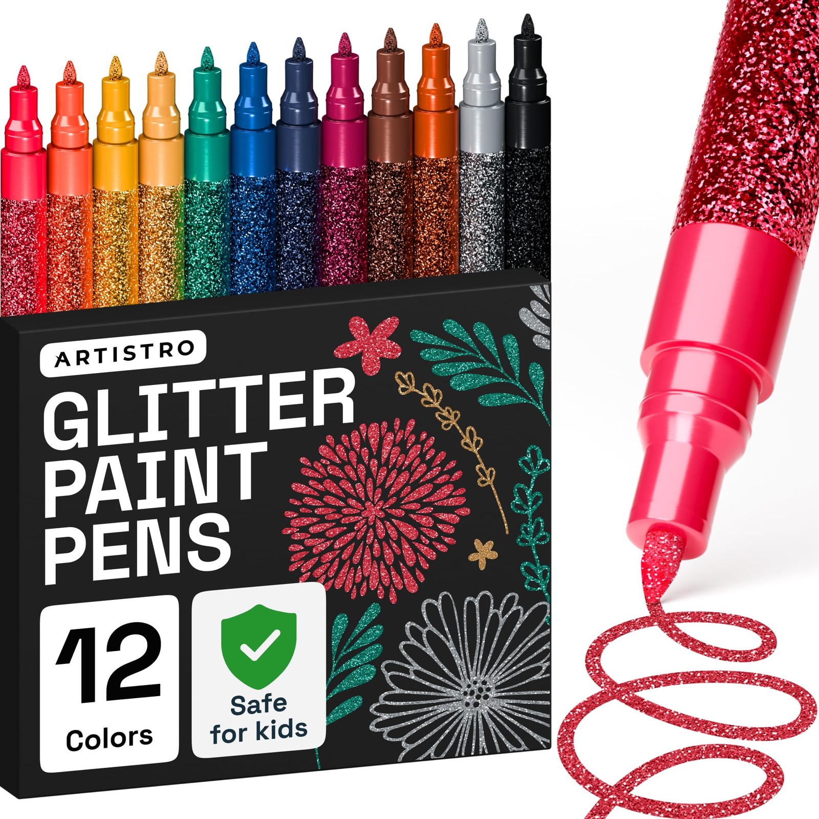ARTISTRO Glitter Paint Pens for Rock Painting, 1 count (Pack of 12),