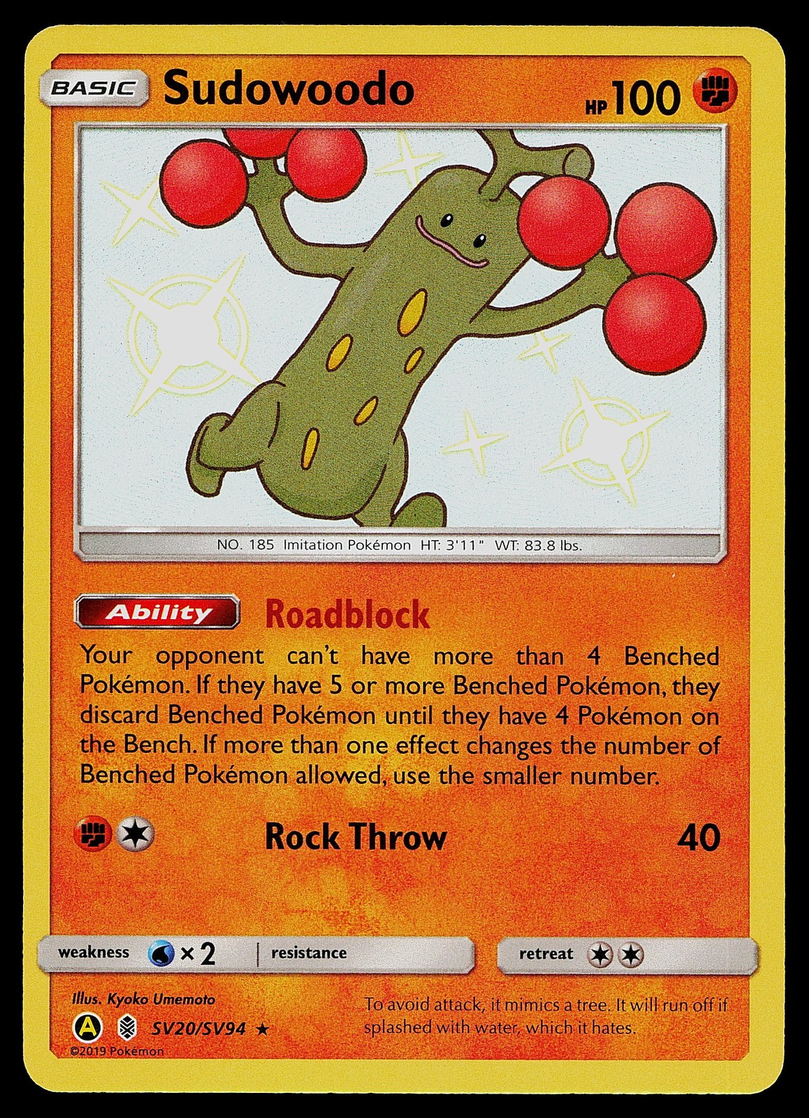 Pokemon Card - Sudowoodo Hidden Fates SV20/SV94 Shiny Holo Rare