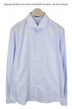 SUITSUPPLY Men's Formal Shirt 45L/17 3/4L Light Blue Striped Cotton Extra Slim