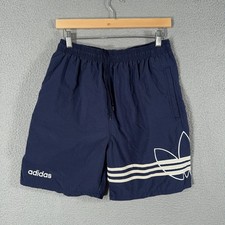 Vintage Adidas Nylon Shorts Mens Medium Blue Trefoil 3 Stripe 90s