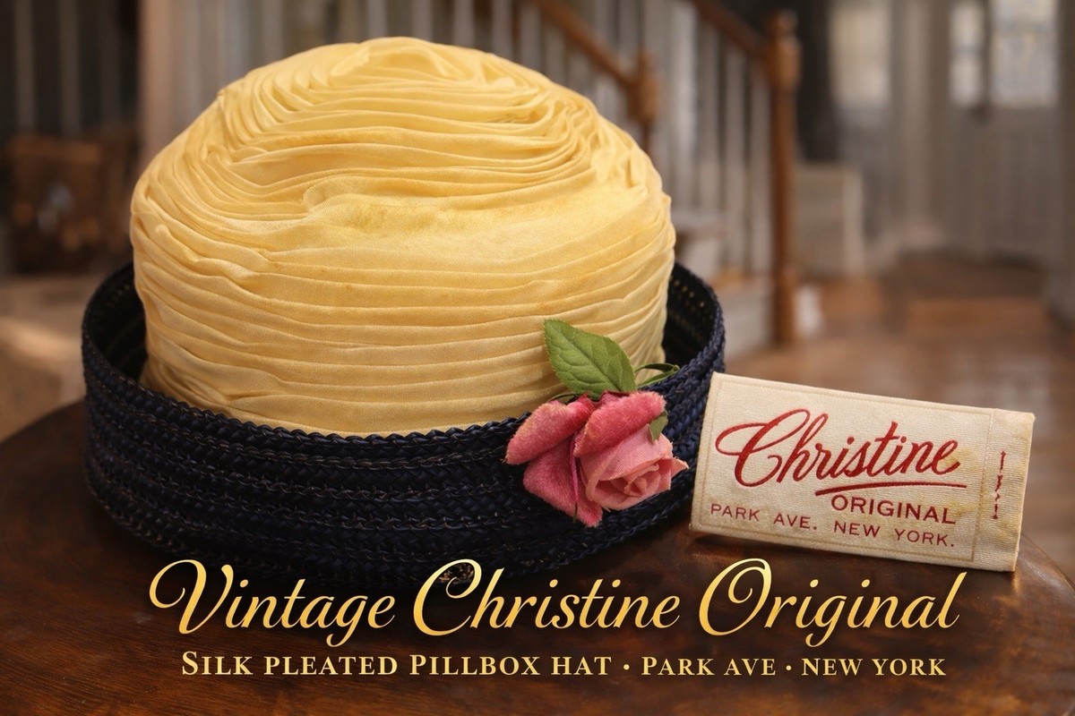 Vintage Christine Park Ave New York Silk Pleated Pillbox Hat  display picture 1