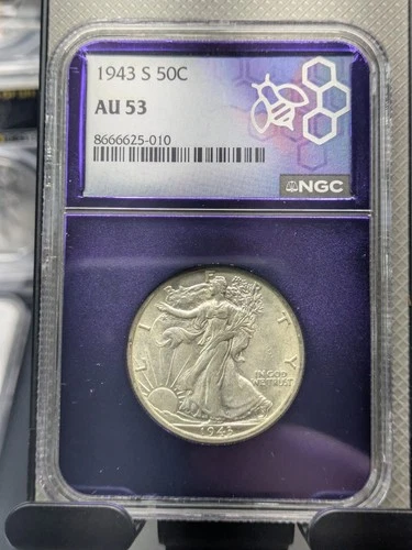 1943 S WALKING LIBERTY HALF DOLLAR 50¢ NGC AU 53 Trader Bea Purple Core - Toner