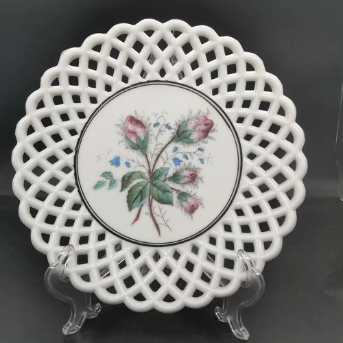 Antique EAPG 10"Milk Glass Challinor & Taylor Lattice Lace Rim Plate Late 1800'S