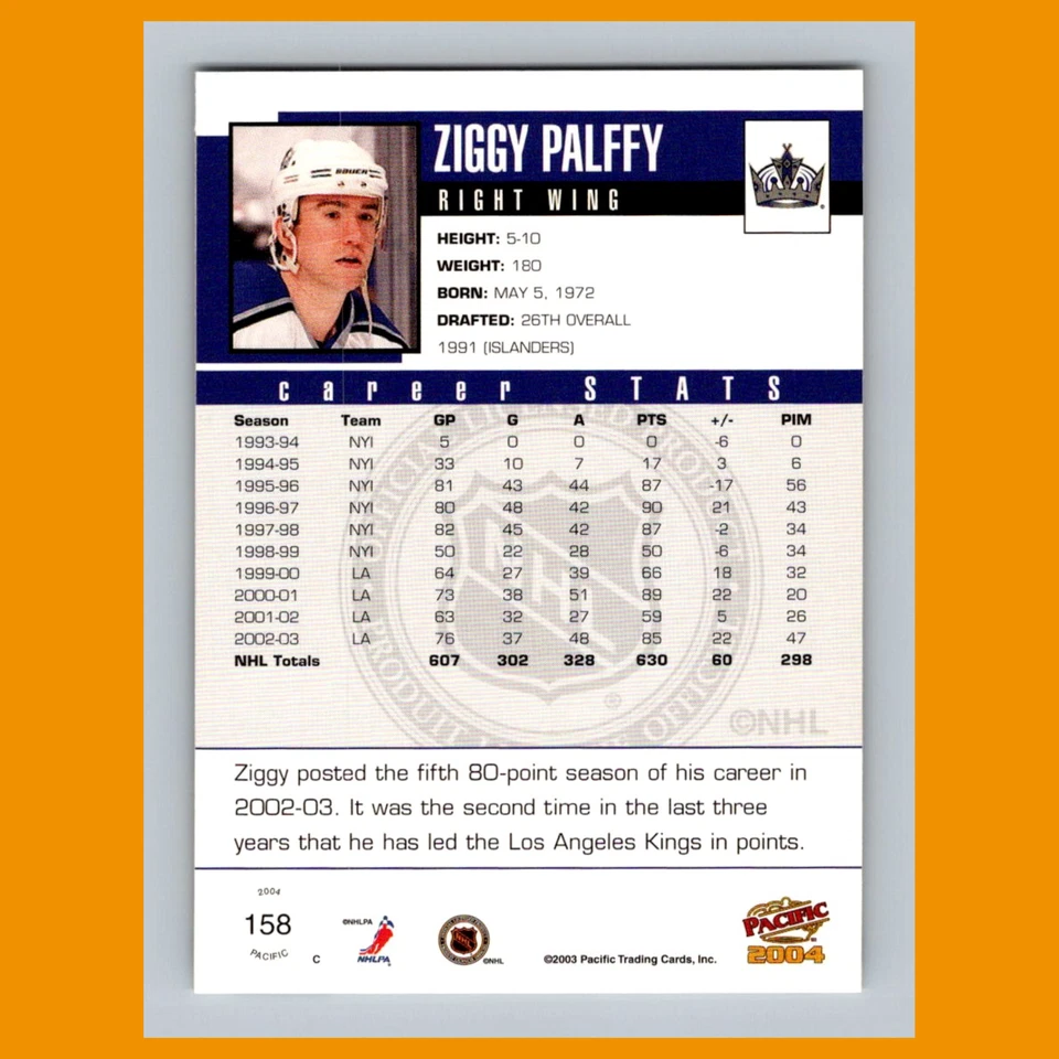 Ziggy Palffy #158 2003-04 Pacific Los Angeles Kings Hockey Card NHL - Image 2 of 3