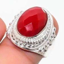 Red Coral Gemstone 925 Sterling Silver Jewelry All Size Ring For Gift