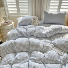 Blue Gingham Comforter Set Queen Size Queen 90"x90" A1 20 Light Blue Gingham