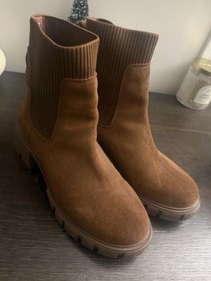 Steve Madden Brown Suede Stretch Ankle Booties for Women, Block Heel, Round Toe