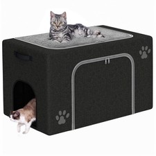Cat Litter Box Enclosure with Cat Bed; Hidden Enclosure Litter Tray in Living...