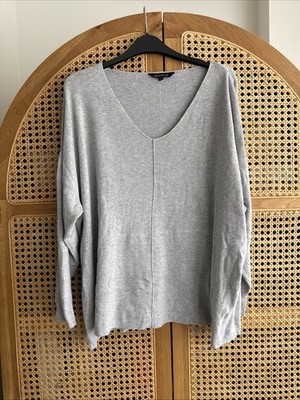 Pfauen Pullover V-Ausschnitt Relaced Fit 80% Viskose Gr. L 12 grau bequem 