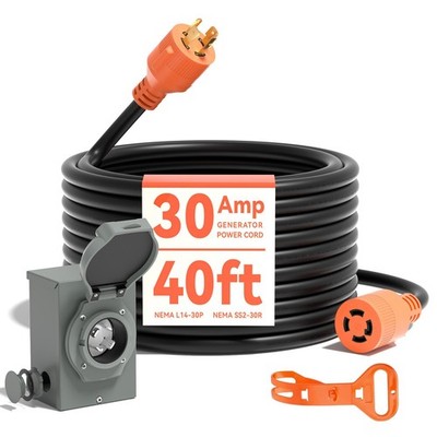 A A IN 30 Amp Generator Cord 40FT and Power Inlet Box, Pre-Drilled 30 Amp Genera