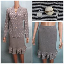 St John Collection Navy Blue Jacket Skirt M L Size 10 8 2pc Suit White Polka Dot