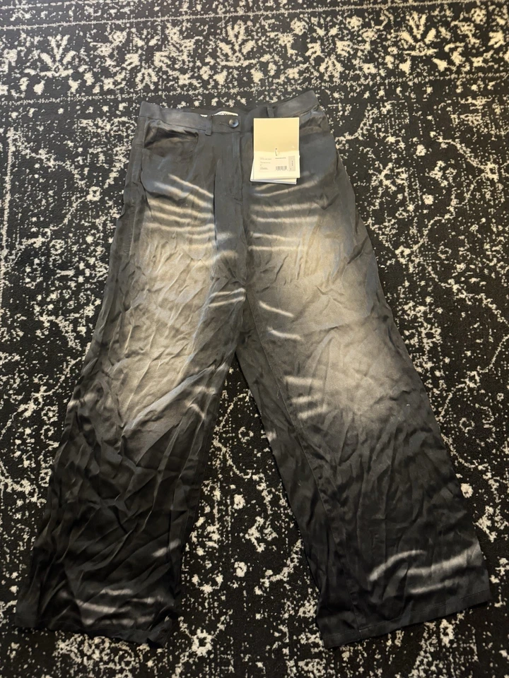 Calça Alexander Wang Feminina Carvão Dobrado Perna Larga Tamanho 6 Nova Com Etiqueta