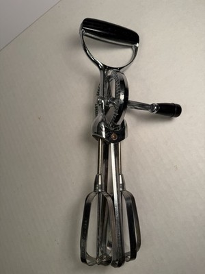 OEKCO Chrome Manual Handheld Mixer Silver Ergonomic Whip Blend Beat Kitchen Tool