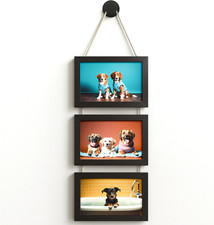 4x6 Inch Hanging Picture Frames with 3 Openings Rustic Wood Wall Photo Frame