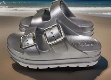J/Slides Women's Platform Slide Sandals Silver Beach Slides in multiple sizes.
