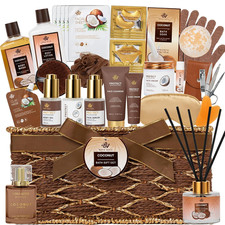 35 Pcs Coconut Vanilla Spa Gift Basket for Women  Men, Face Skin Care Set, Bath