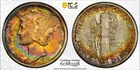 1937 Mercury Dime PCGS AU Details Scratch 🌈RAINBOW TONED!🌈