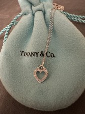 Tiffany & Co 18K White Gold Diamond Open Heart Pendant Necklace 16”