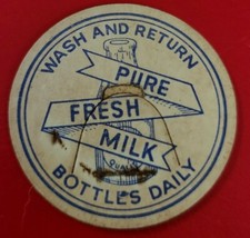 2 Vintage Milk Bottle CAPS, Dairy Pog PURE FRESH MILK