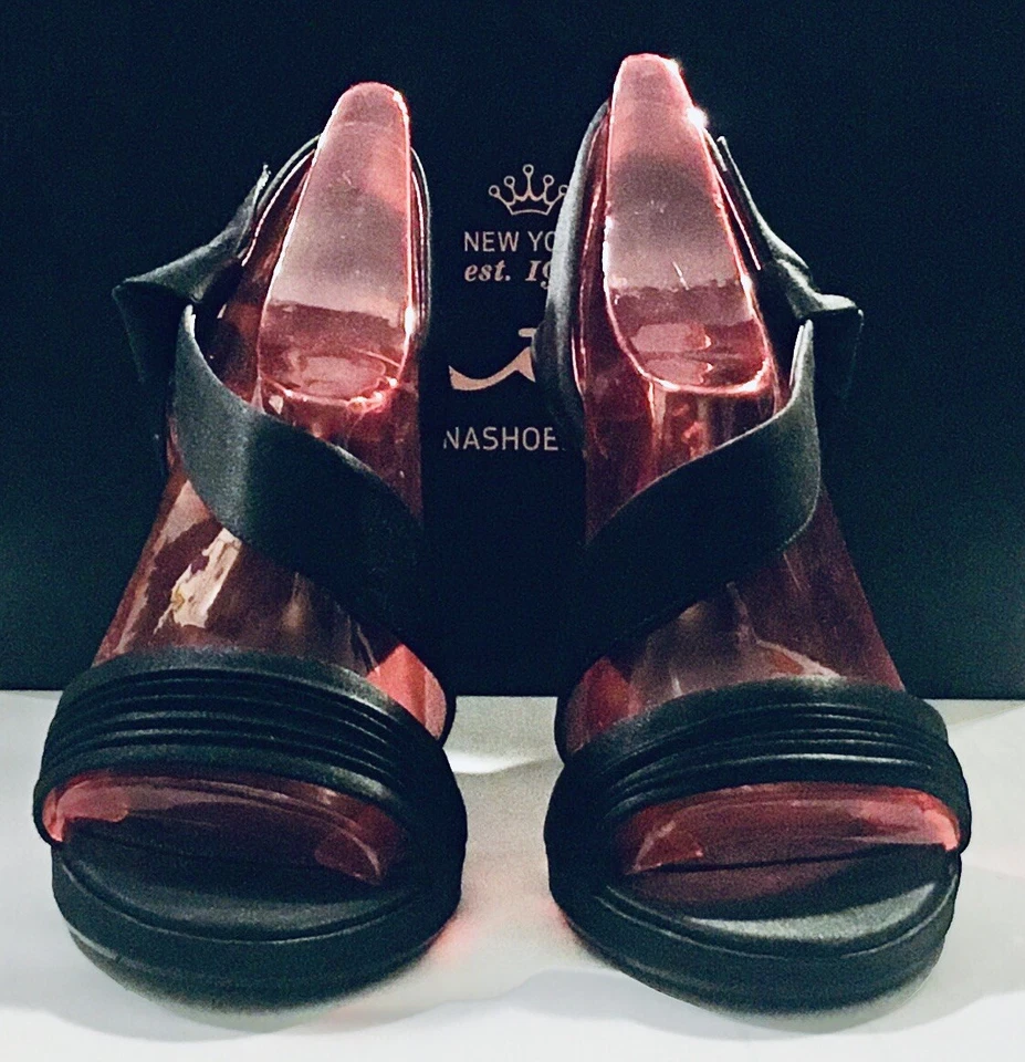 Sandalias de vestir para mujer Nina Vitoria con cordones negras brillo satinado talla 10 M Foto 3 de 4