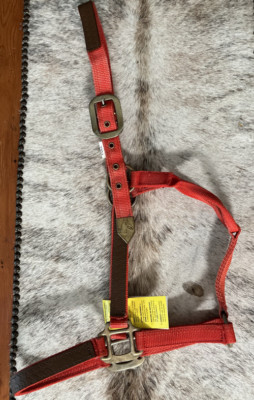 Abetta Red Nylon Halter with Leather on cheeks nose and crown NEW Horse Size
