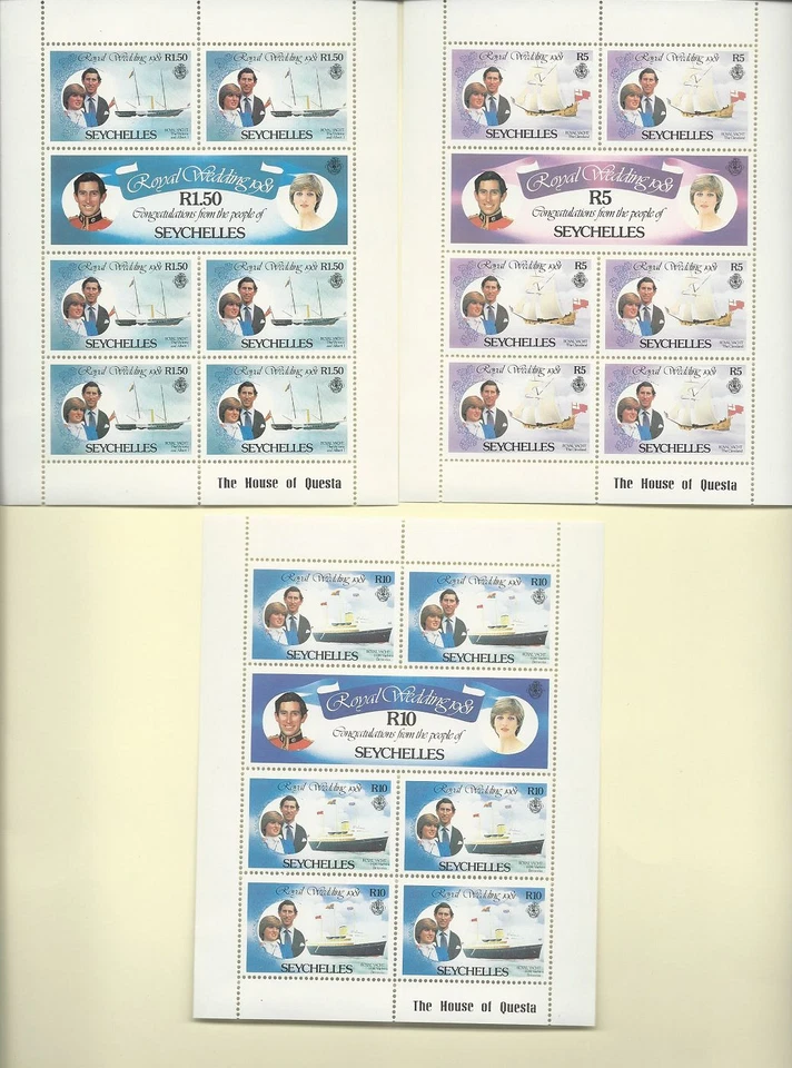 Boda Real Seychelles 1981 3 hojas MNH y 2 FDC'S SC # 469-74 ENVÍO GRATUITO Foto 2 de 2