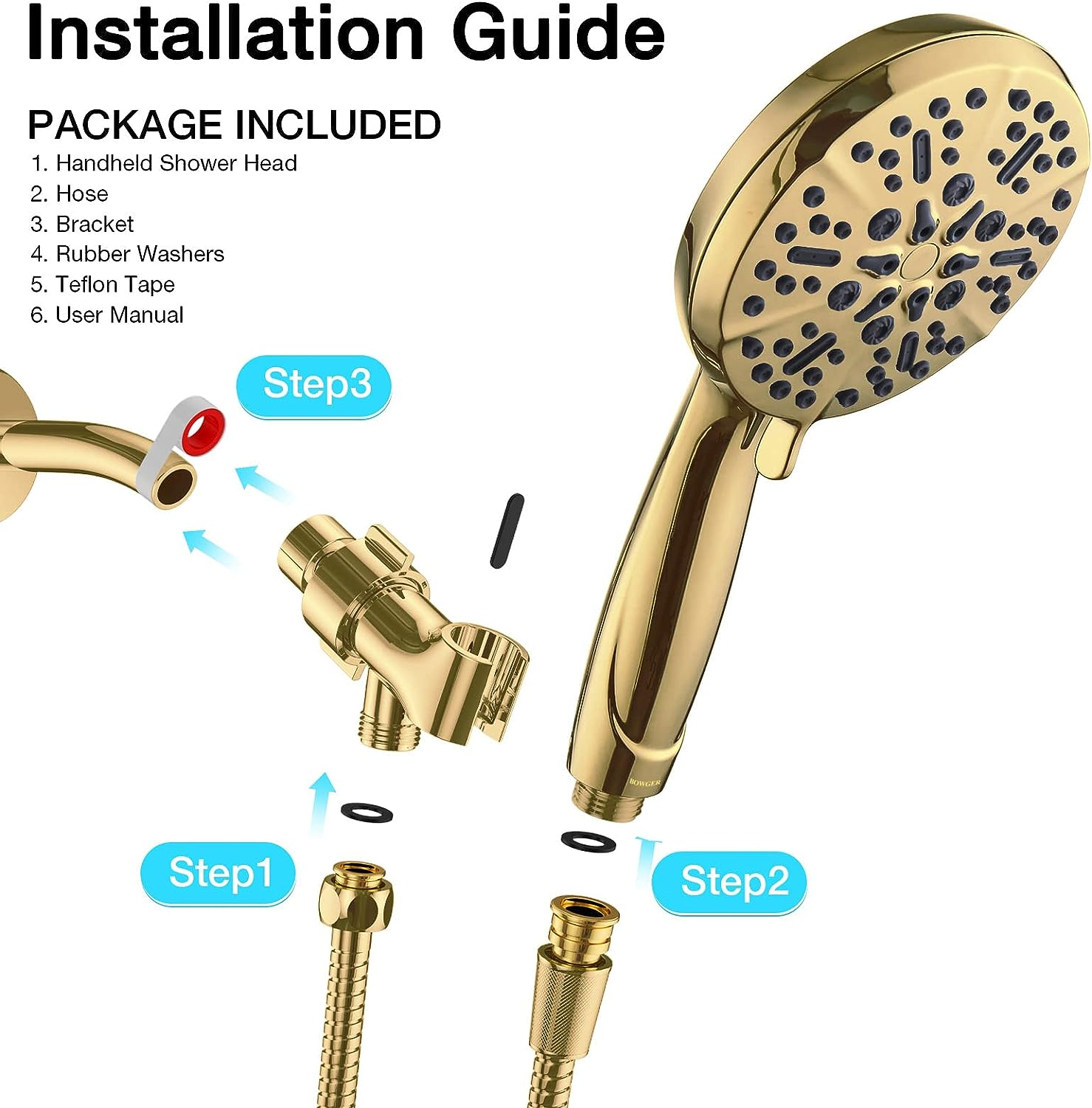 Gold Shower Head with Handheld High Pressure the High Flow Rain