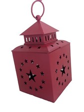 Rustic Barn Star Red Metal Lantern For LED Candle Holder Patriotic 4th July New