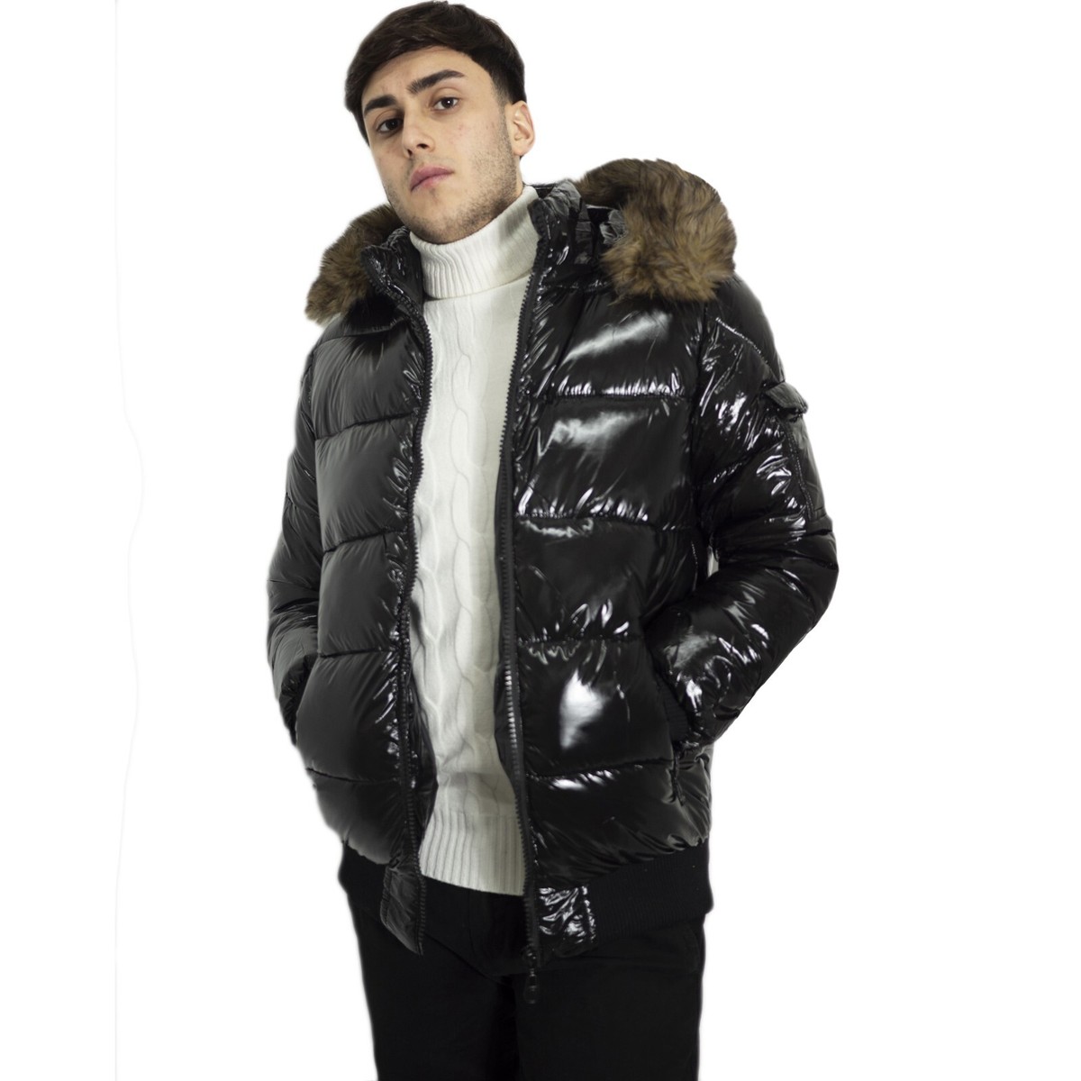 Giubbotto Uomo Invernale Piumino Con Cappuccio In Pelliccia