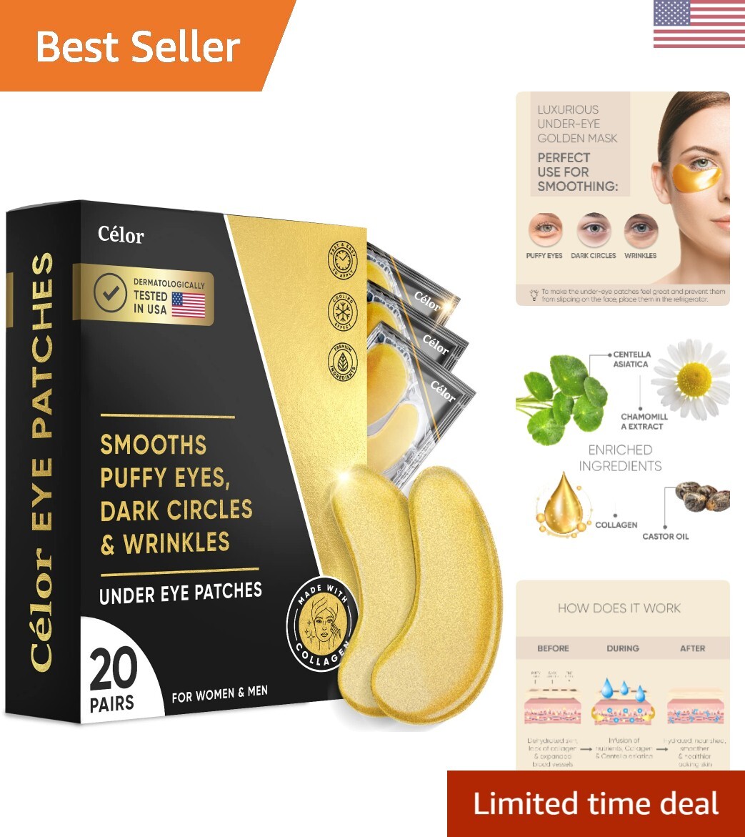 Golden Eye Mask Hydrates Brightens Reduces Dark Circles & Puffiness 20 Pack-image