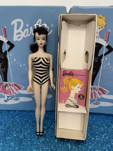 Barbie Doll Vintage Ponytail #3 1959 Brunette Box , Original Brown Line