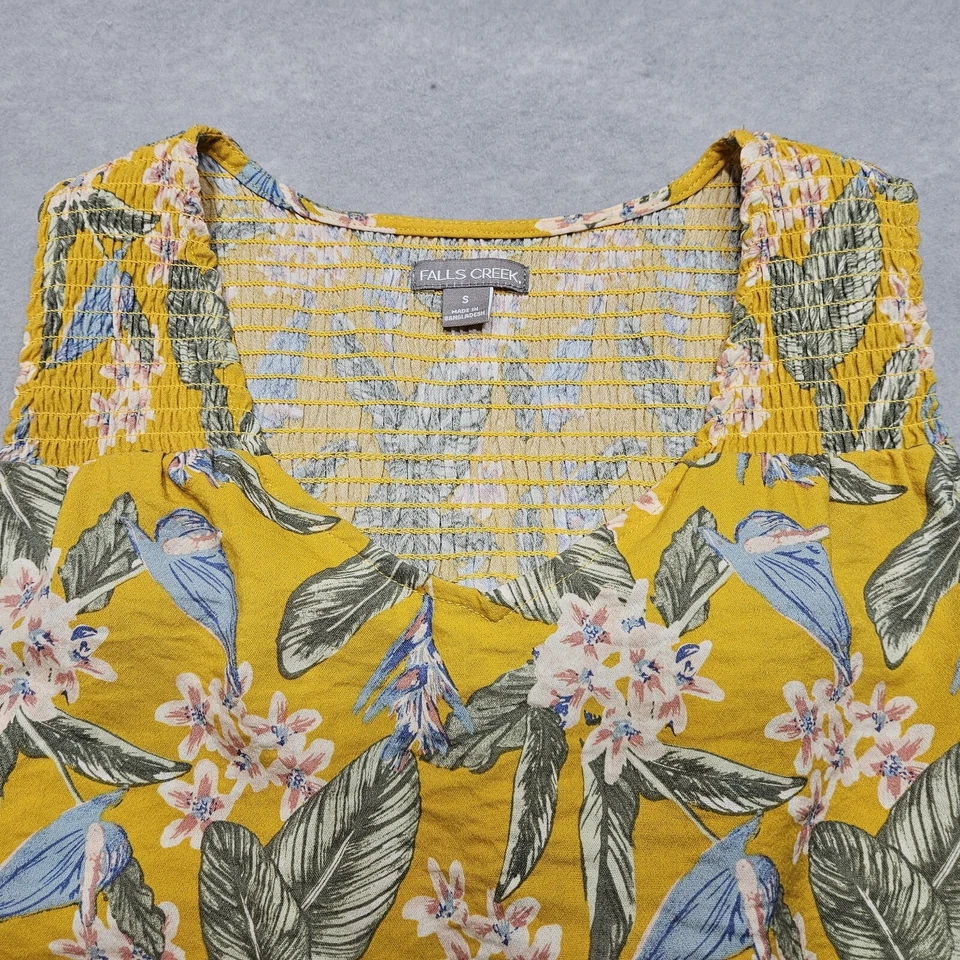 Camisa blusa sin mangas Falls Creek ajustada para mujer pequeña amarilla línea A sin mangas Foto 2 de 4