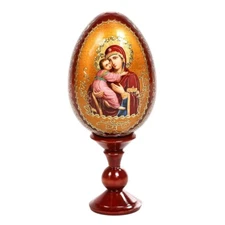 7" Our Lady of Vladimir Orthodox Icon Egg Christianity Wooden Russian Easter Egg