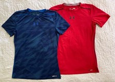 Lot of 2 - UA Under Armour Fitted Short Sleeve Shirts, YLG Youth Large, UPF 30 