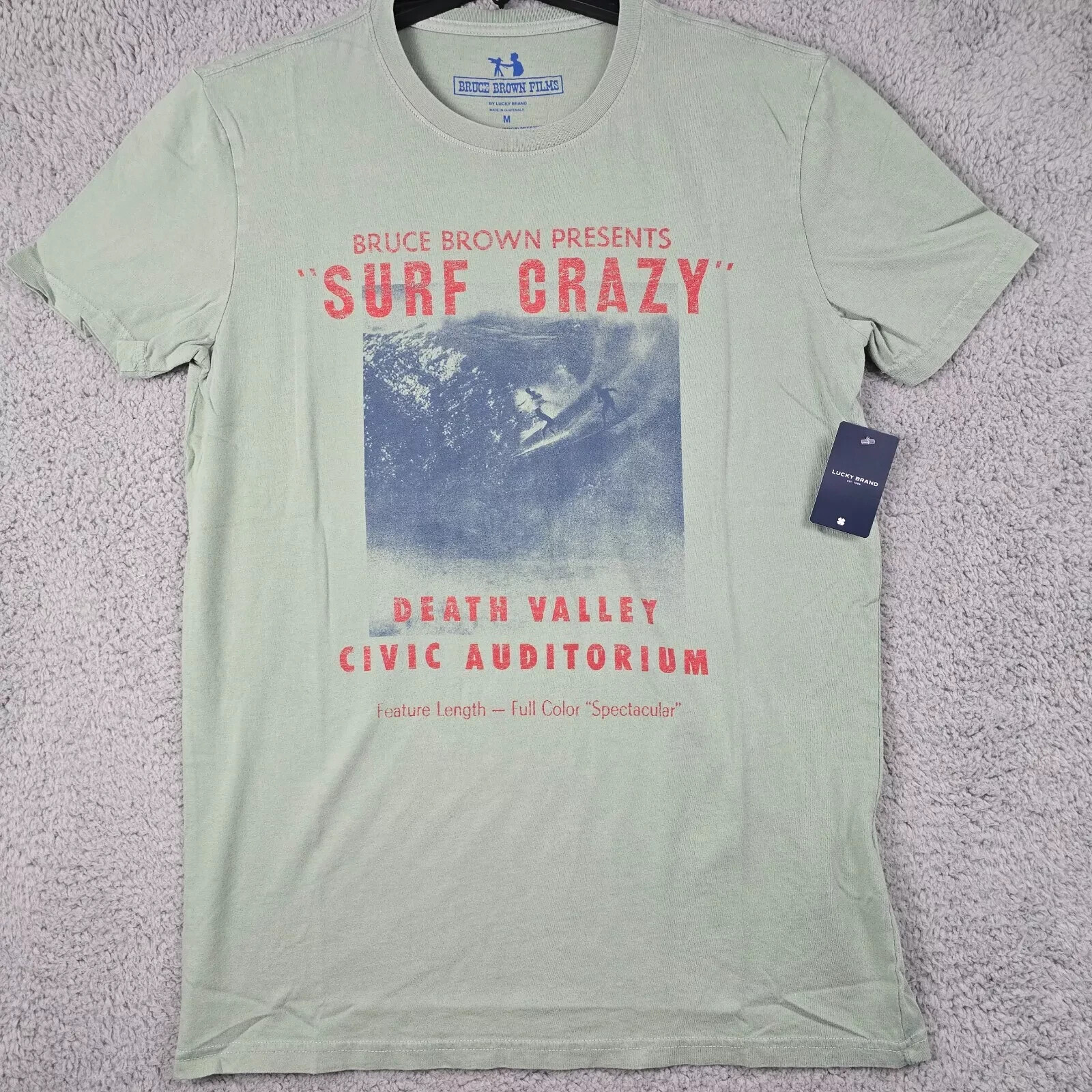 Camisa Lucky Brand Surf Crazy Para Hombres Mediana M Verde Playa Envejecida Bar Informal Nueva con Etiquetas