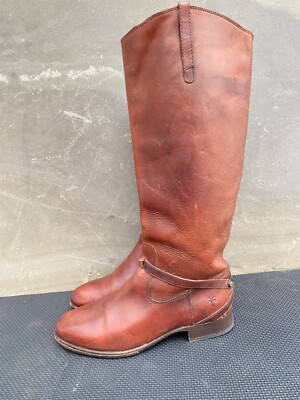 Frye Melissa Seam Tall Leather Riding Boots Womens B Brown