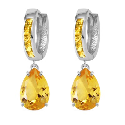 14K. MASSIVGOLD HUGGIE OHRRING MIT BAUMELNDEN CITRINEN (Weißgold)